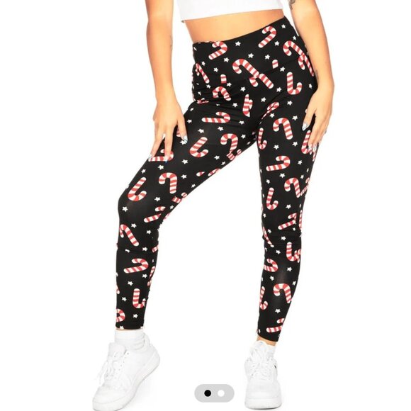 Tipsy Elves CANDY CANE STARS HIGH WAISTED LEGGINGS Black Red White Size Large - Picture 1 of 6